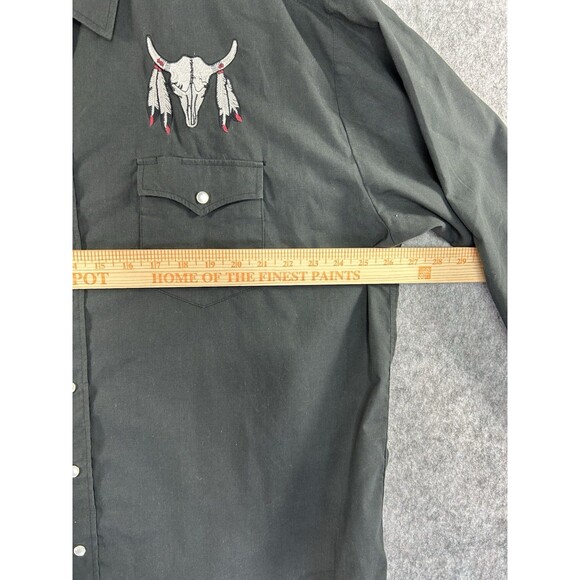 VTG High Noon Pearl Snap Western Shirt Men's XL Cow Skull Embroidered Black - Picture 8 of 10